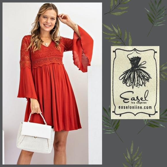 easel Dresses & Skirts - Easel "Sultry Dance" Boho Mini Dress Crochet Lace Fitted Bodice & Slinky Skirt